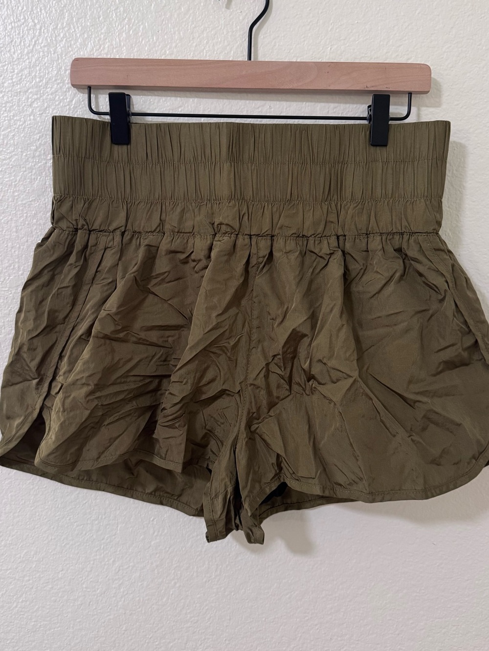 FP Movement Olive High-Waist Smocked Shorts